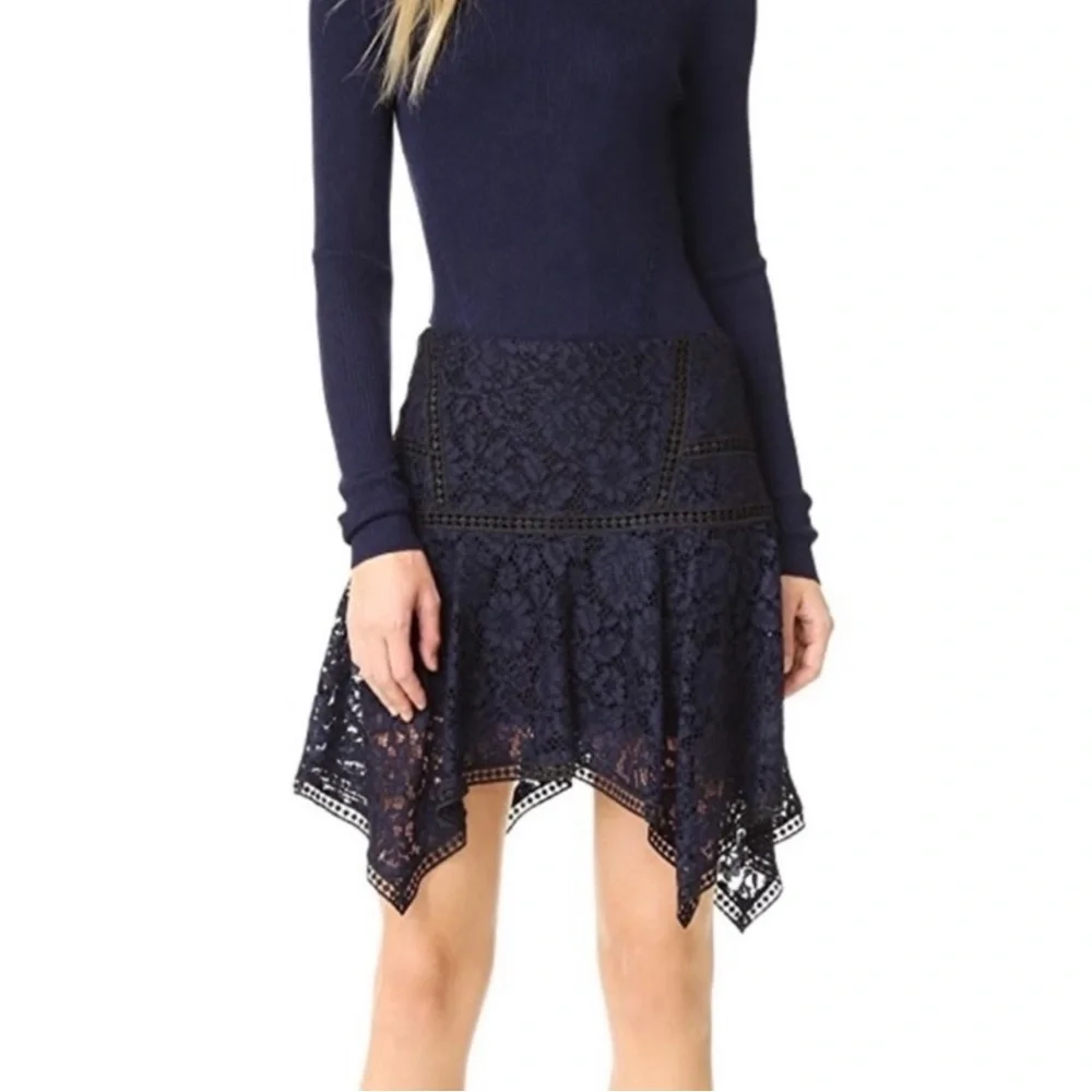 Veronica Beard Navy Aura Paneled Floral Lace Handkerchief Skirt Women's 6